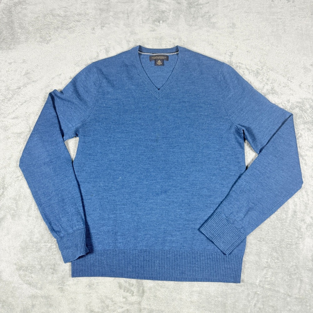 Banana Republic Mens S Blue Extra Fine Merino Wool V-Neck Sweater Heathered
